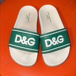 Dolce & Gabbana Kids Green and White Slides